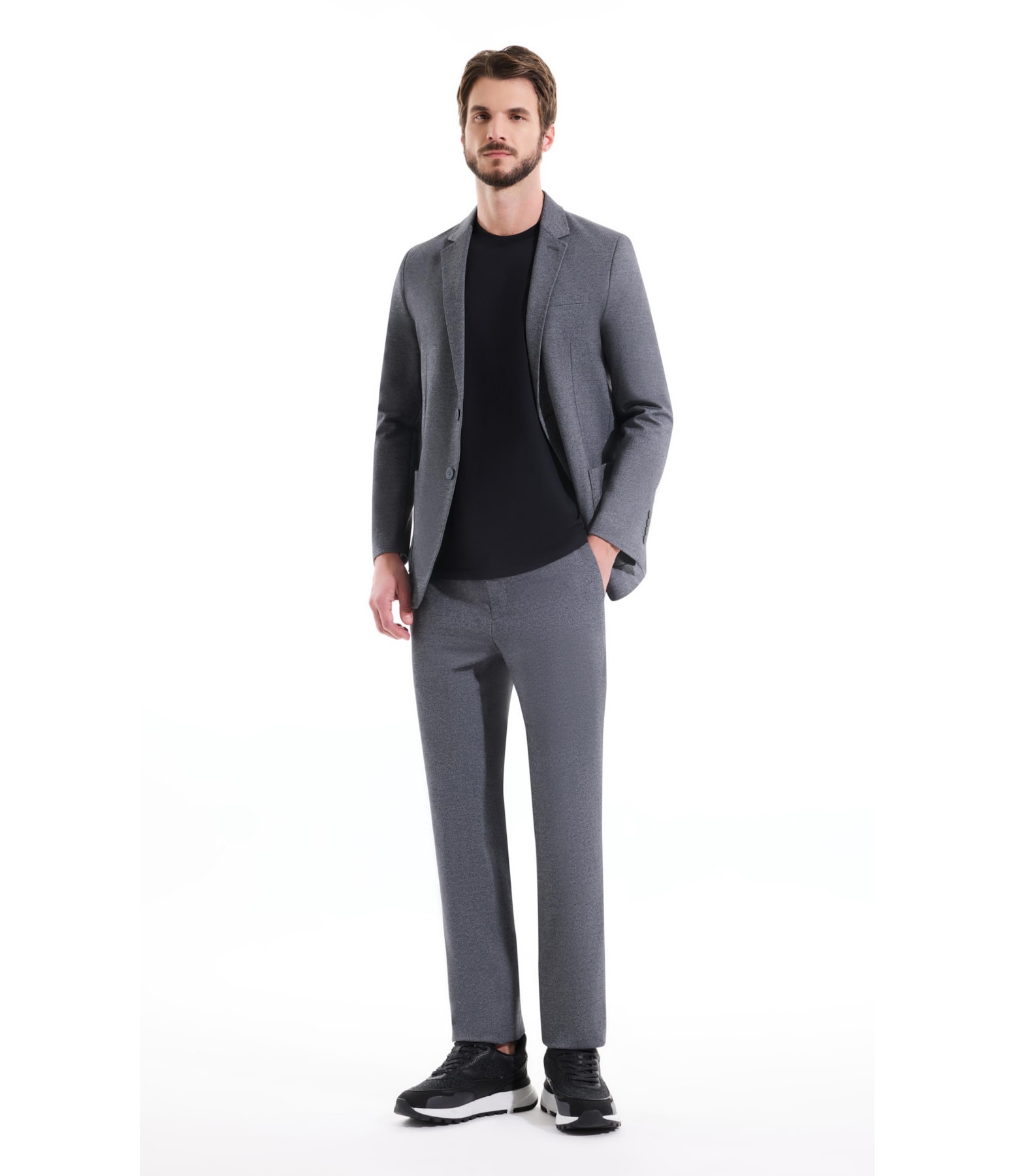 Blazer Malha Mescla Tessuto Cinza Medio