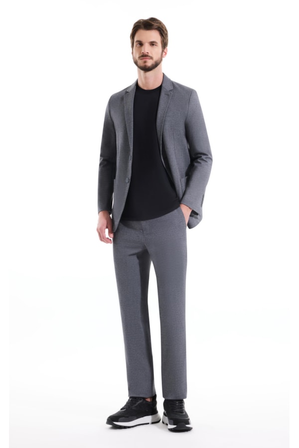 Blazer Malha Mescla Tessuto Cinza Medio