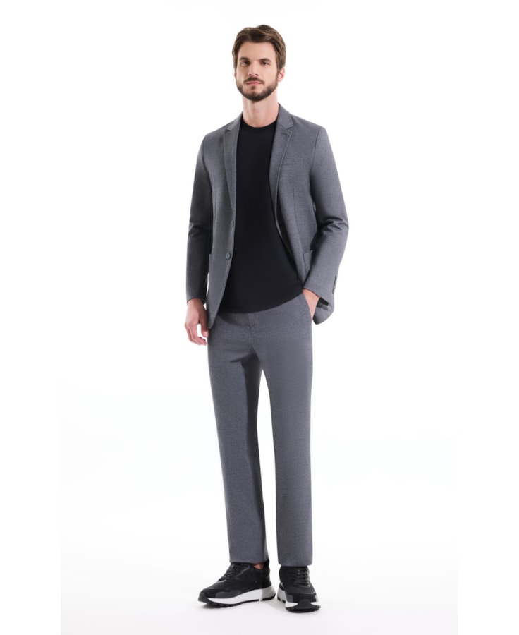 Blazer Malha Mescla Tessuto Cinza Medio