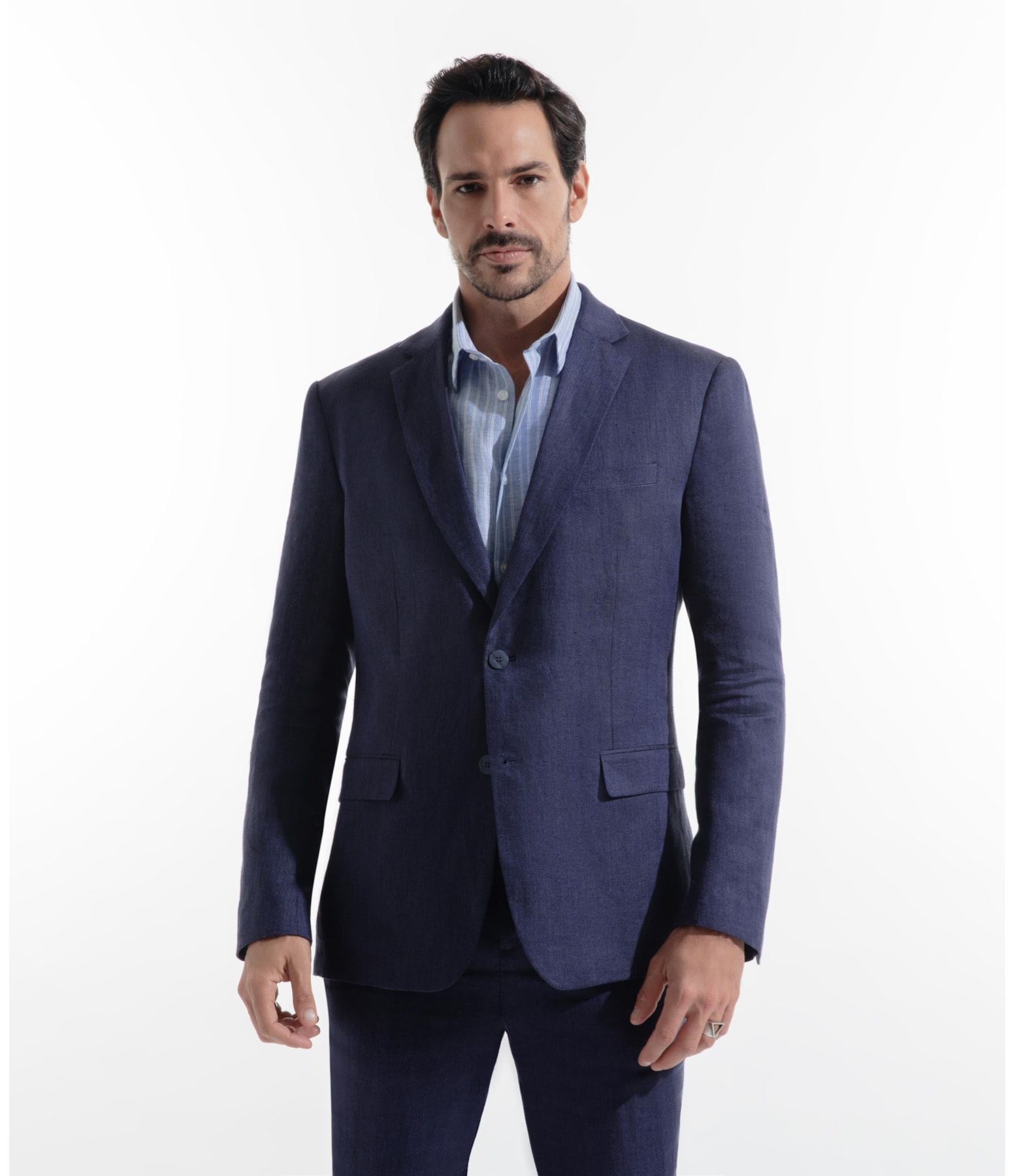 Blazer Puro Linho Fishbone Marinho