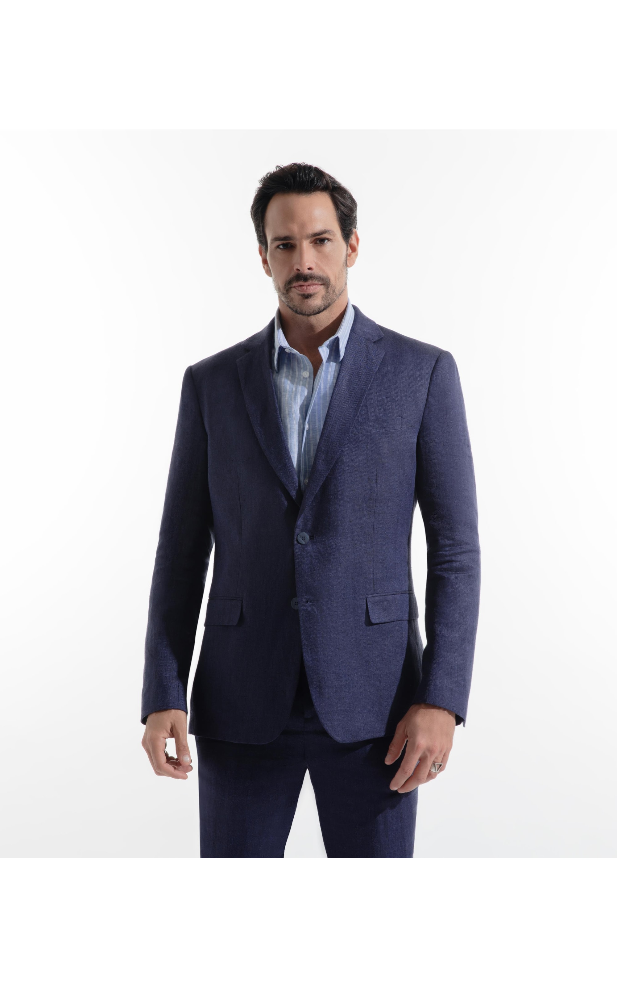 Blazer Puro Linho Fishbone Marinho