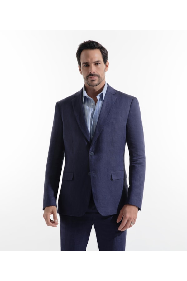 Blazer Puro Linho Fishbone Marinho