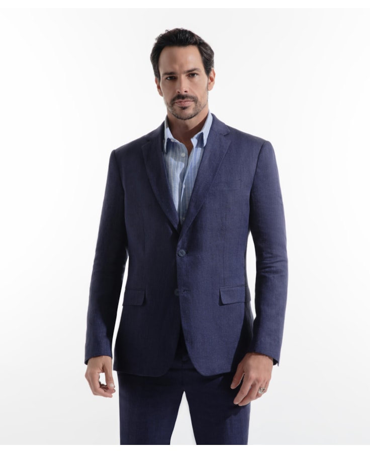 Blazer Puro Linho Fishbone Marinho
