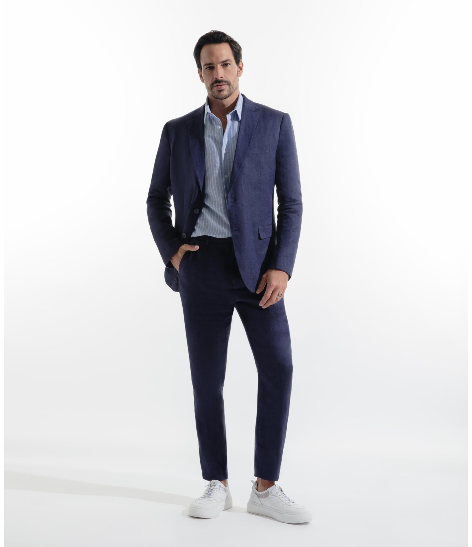 Blazer Puro Linho Fishbone Marinho