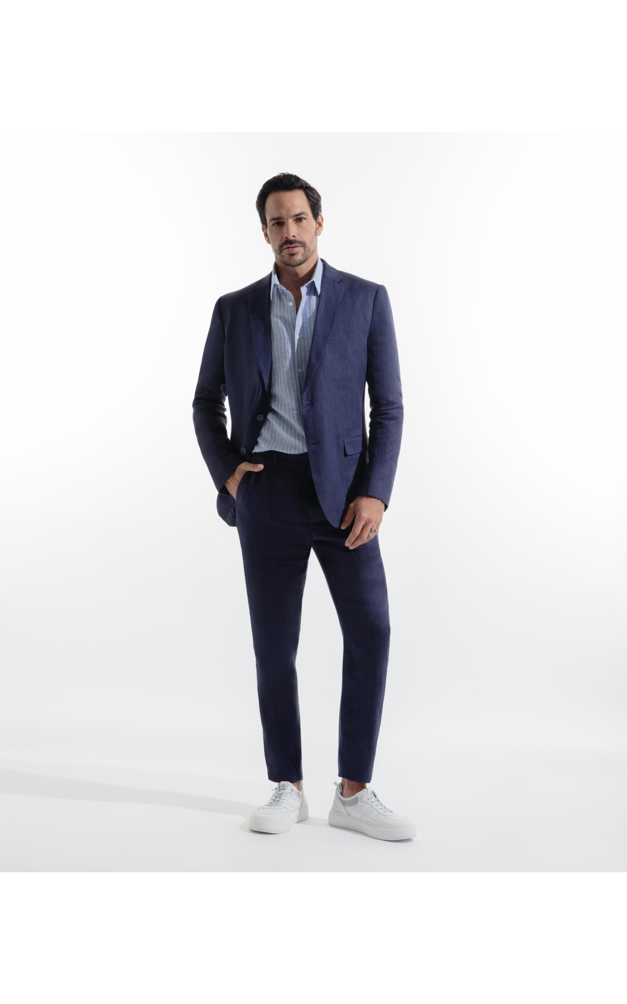 Blazer Puro Linho Fishbone Marinho
