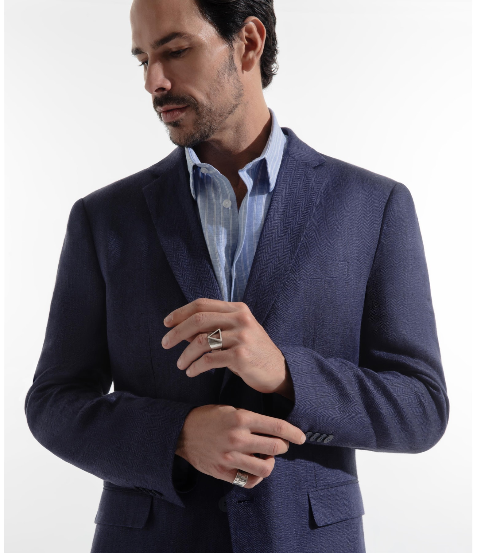 Blazer Puro Linho Fishbone Marinho