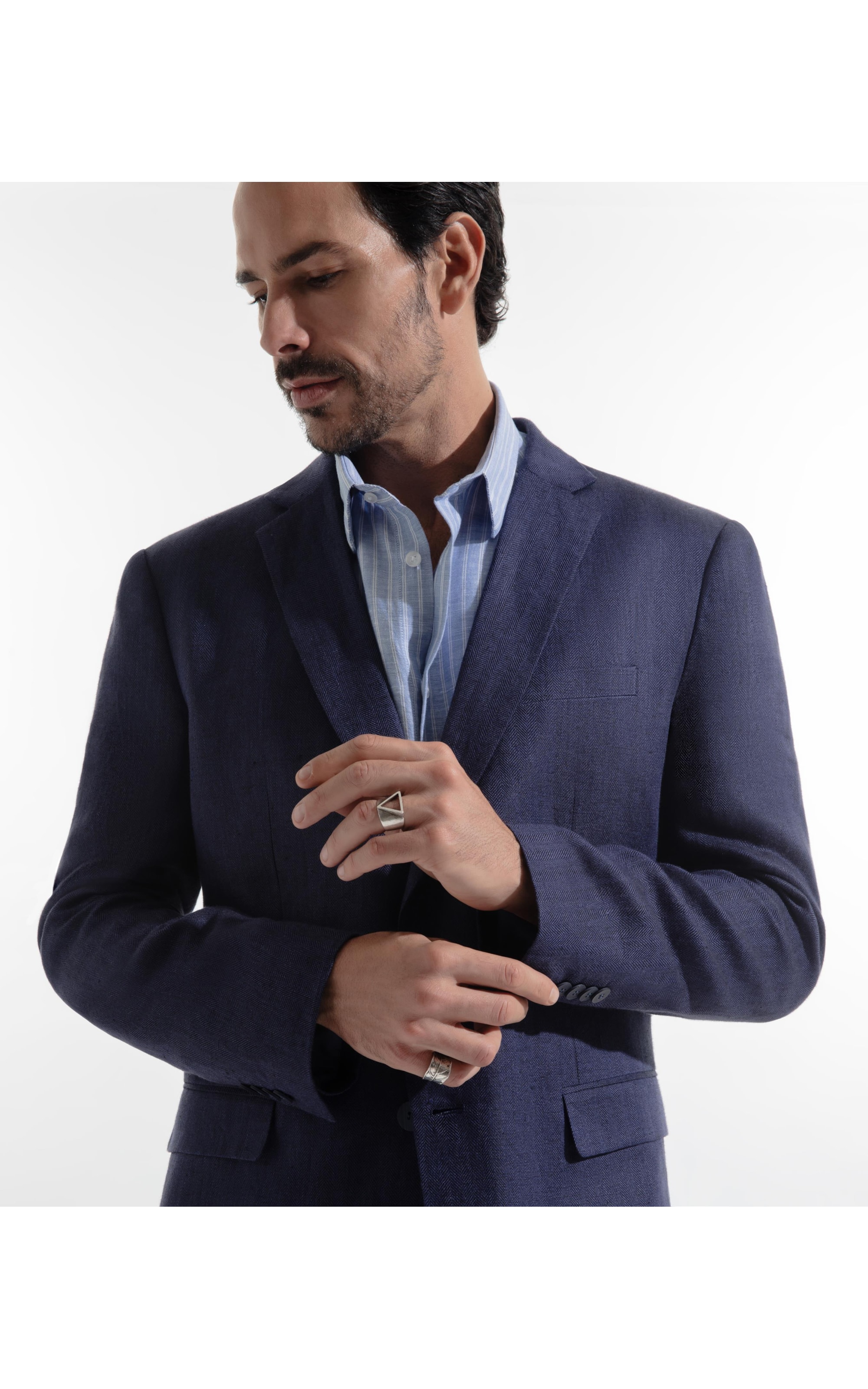 Blazer Puro Linho Fishbone Marinho