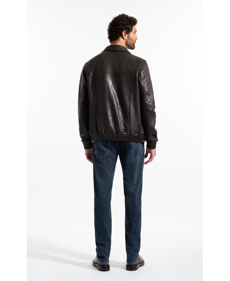 Calça Jeans Dark Florest (Slim) 5 Pockets Lav. Médio C/ Resina