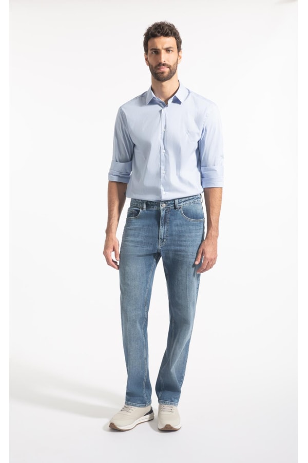 Calça Jeans High Comfort Stretch 5 Pockets Lavagem Baixa
