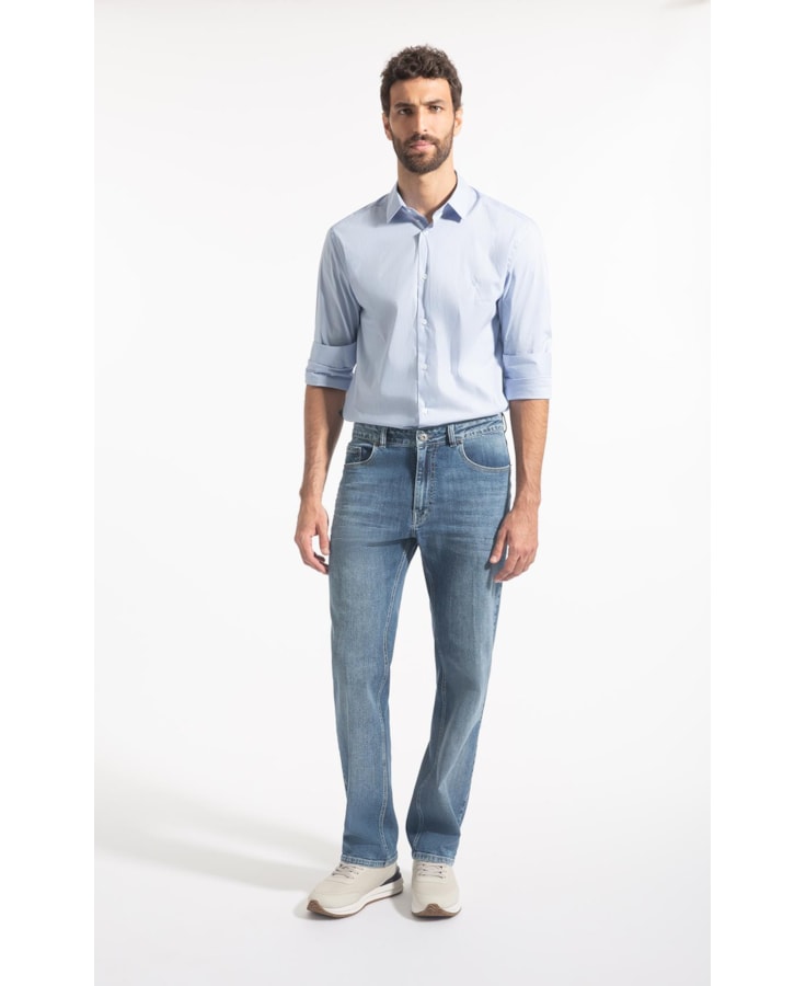 Calça Jeans High Comfort Stretch 5 Pockets Lavagem Baixa