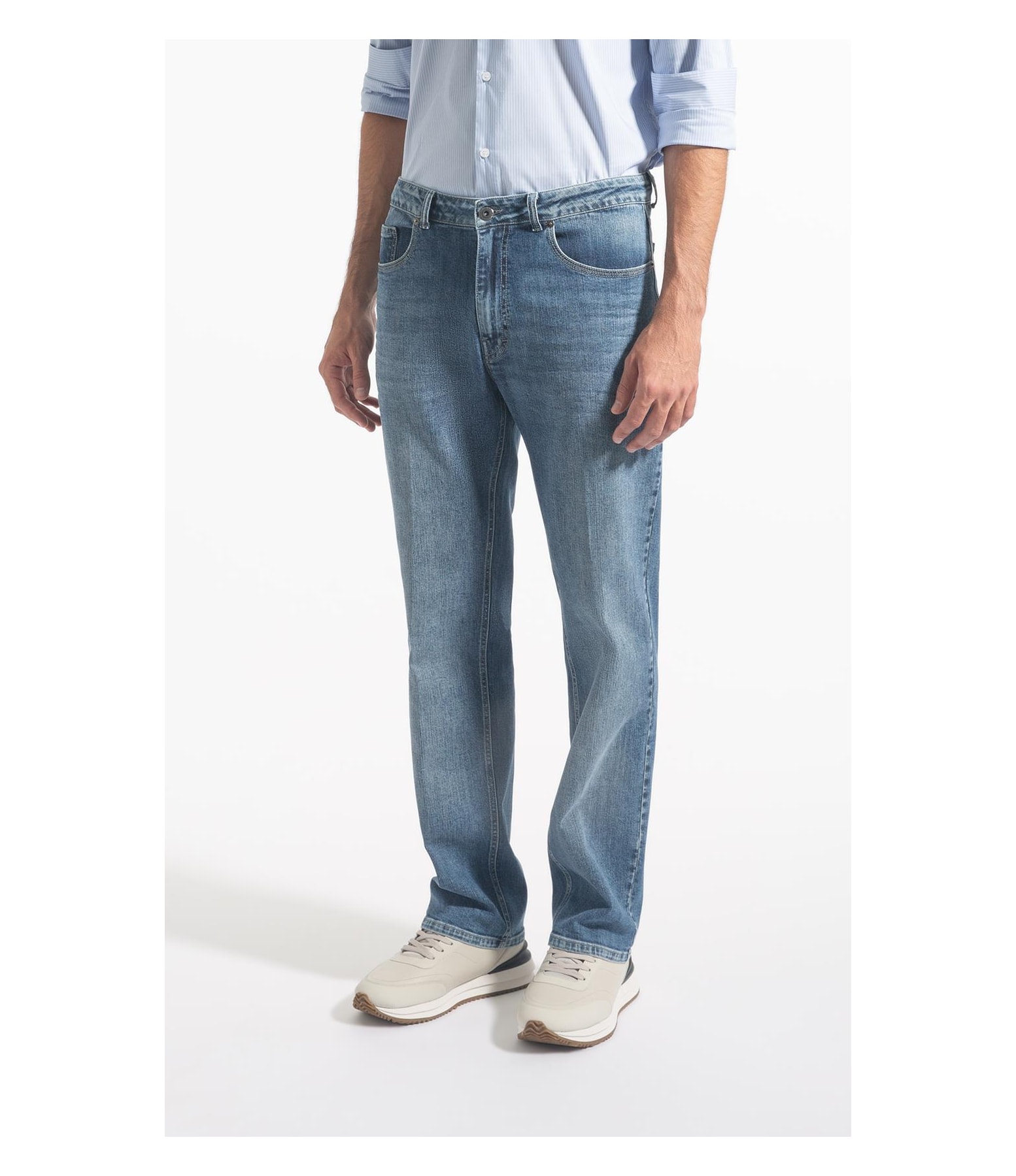 Calça Jeans High Comfort Stretch 5 Pockets Lavagem Baixa
