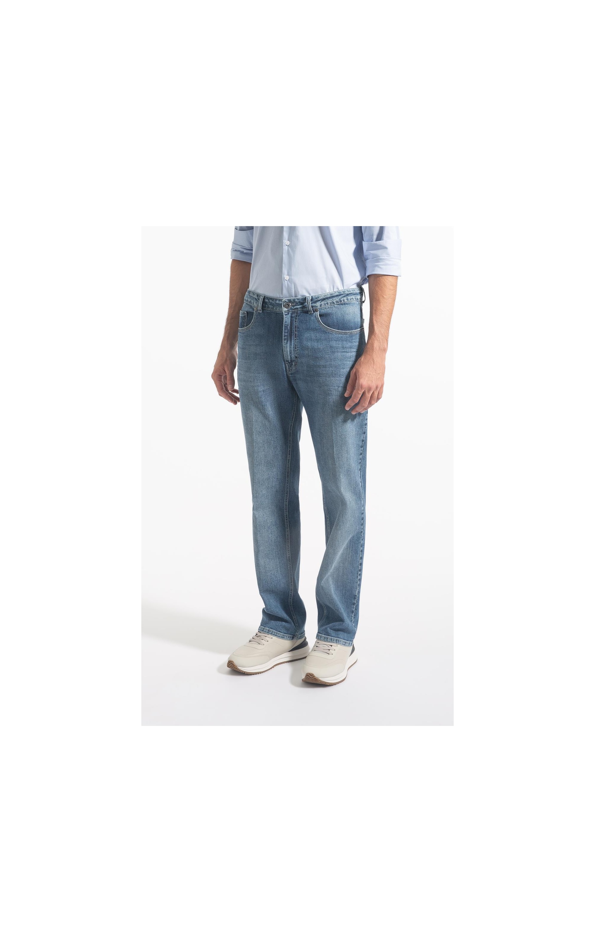 Calça Jeans High Comfort Stretch 5 Pockets Lavagem Baixa