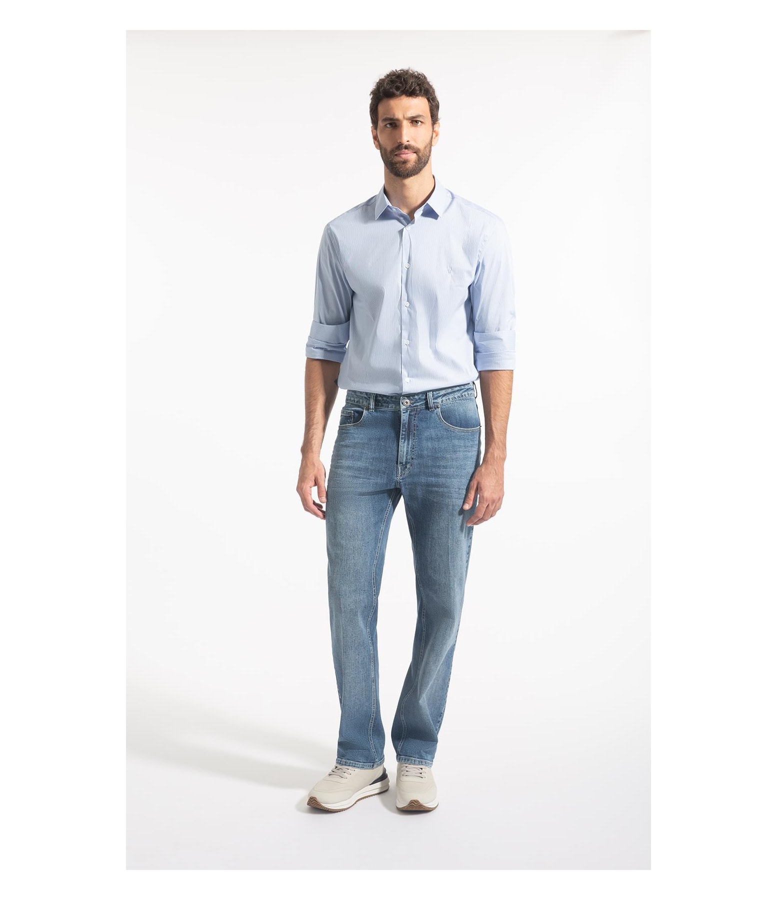 Calça Jeans High Comfort Stretch 5 Pockets Lavagem Baixa