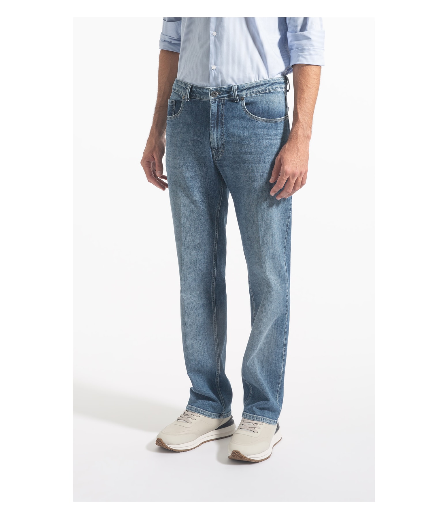 Calça Jeans High Comfort Stretch 5 Pockets Lavagem Baixa