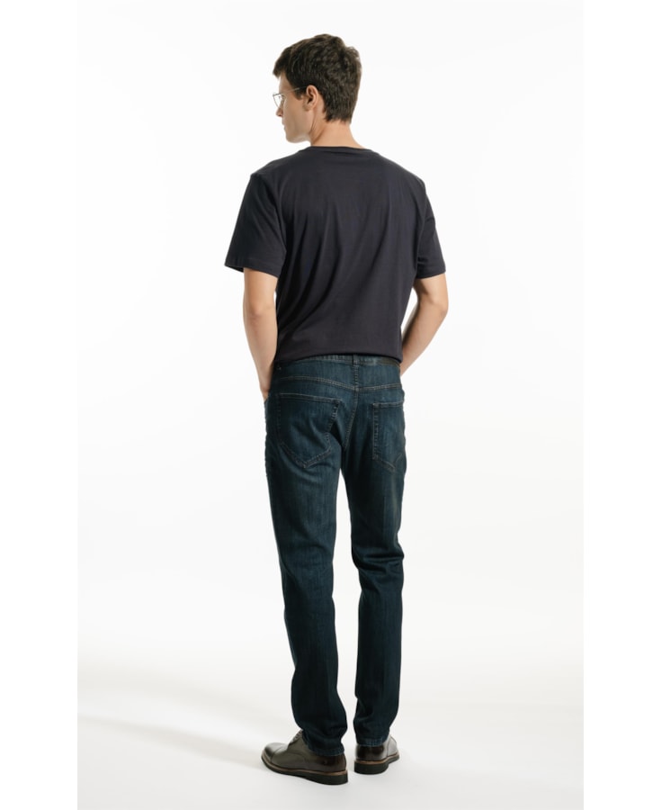 Calça Jeans Hight Confort Stretch (Slim) 5 Pockets Lav.Escuro C/ Used