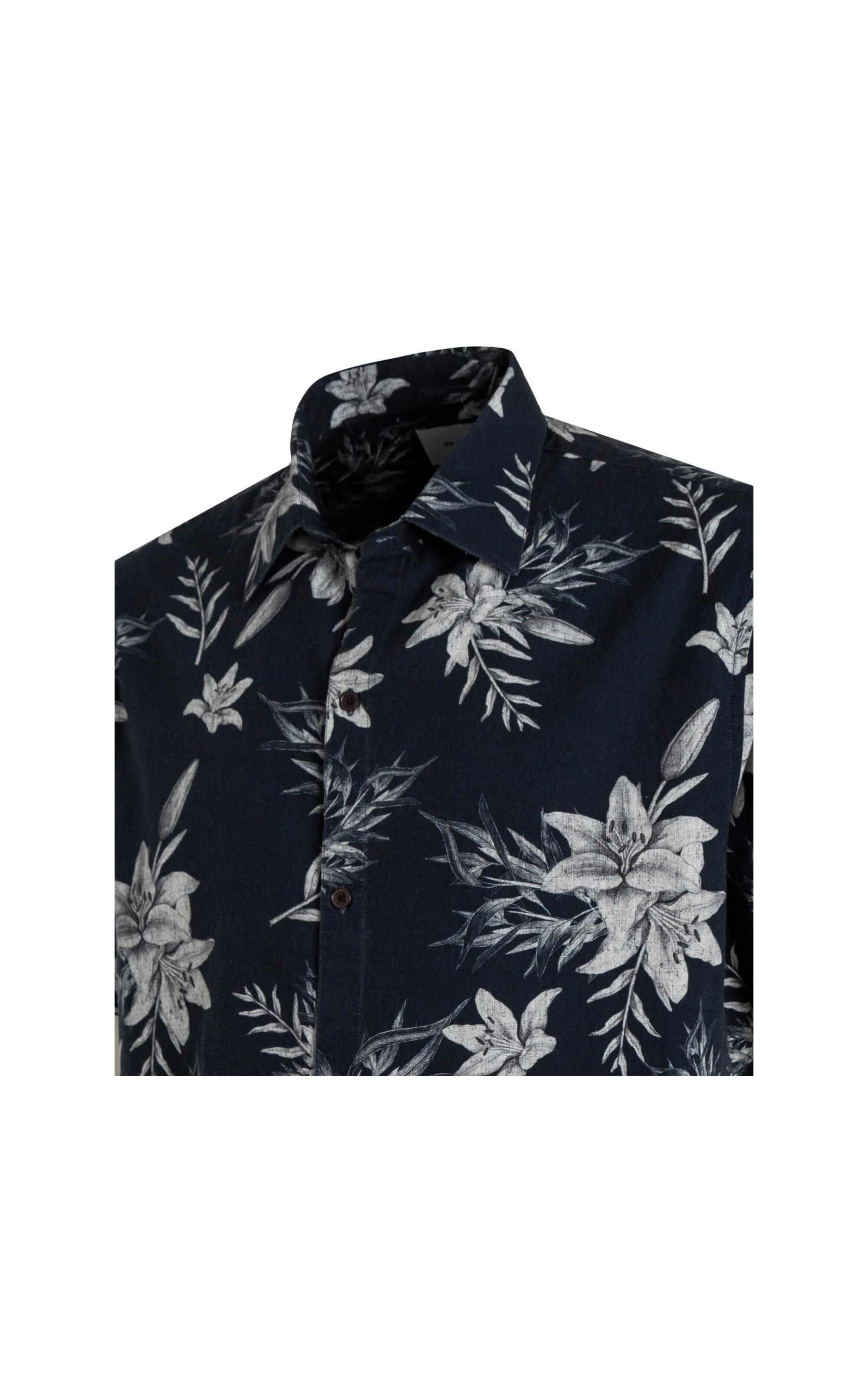 Camisa Algodão Flowers Dark Navy