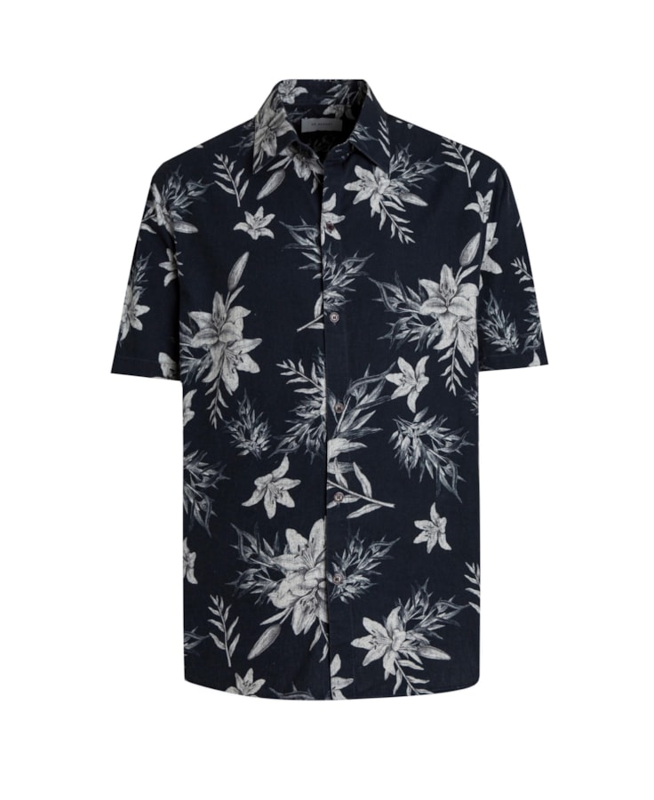 Camisa Algodão Flowers Dark Navy