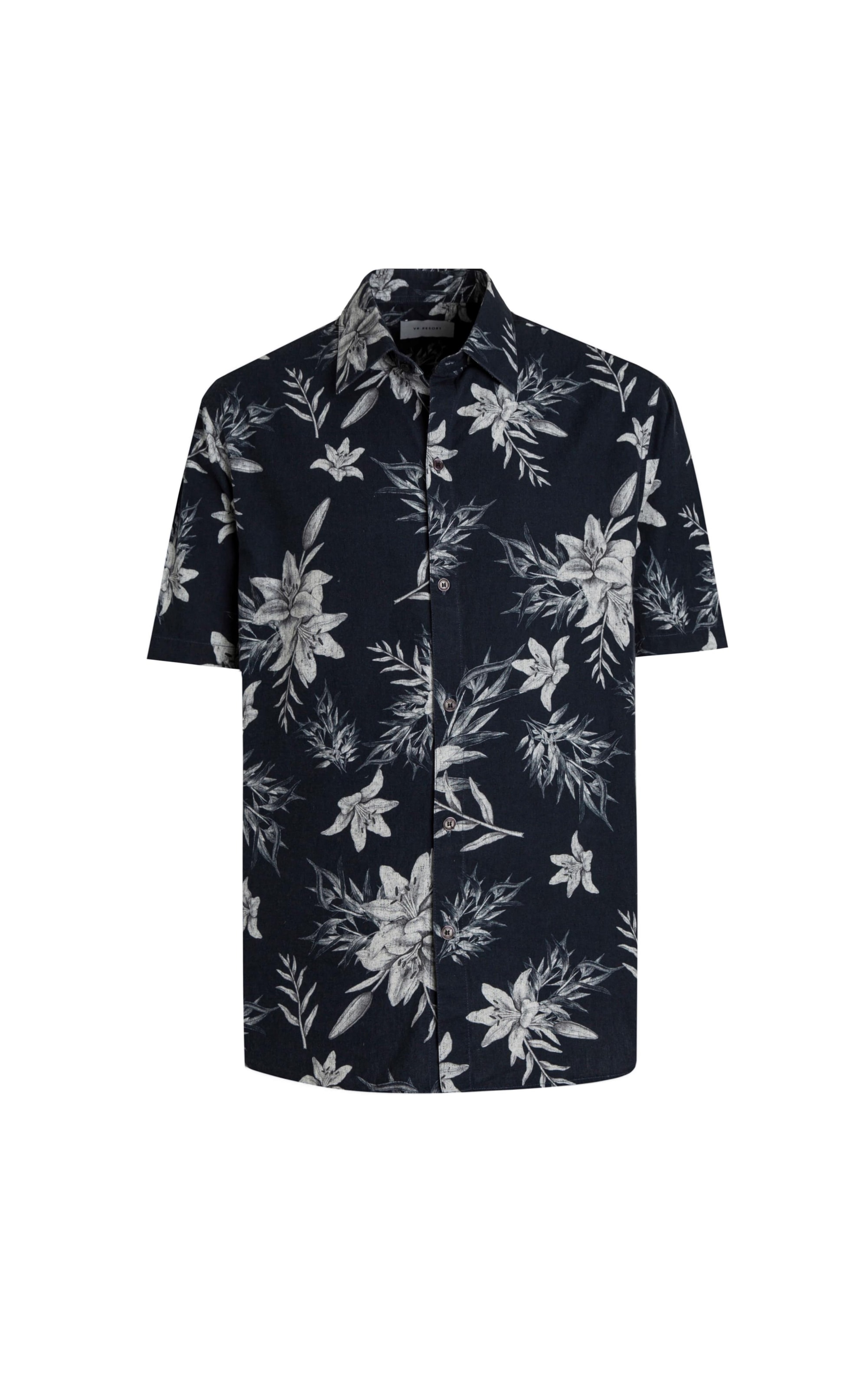Camisa Algodão Flowers Dark Navy