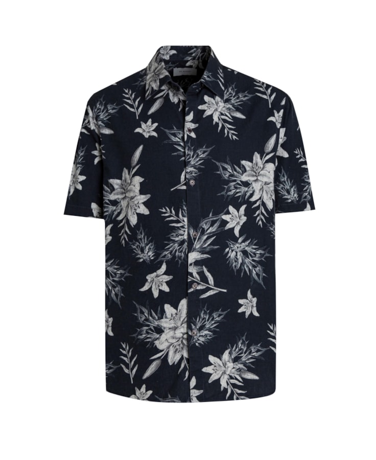 Camisa Algodão Flowers Dark Navy