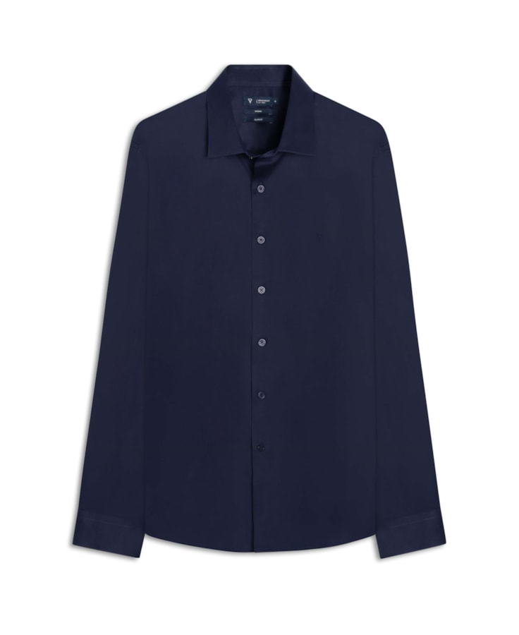Camisa Cetim Slim French Dark Navy