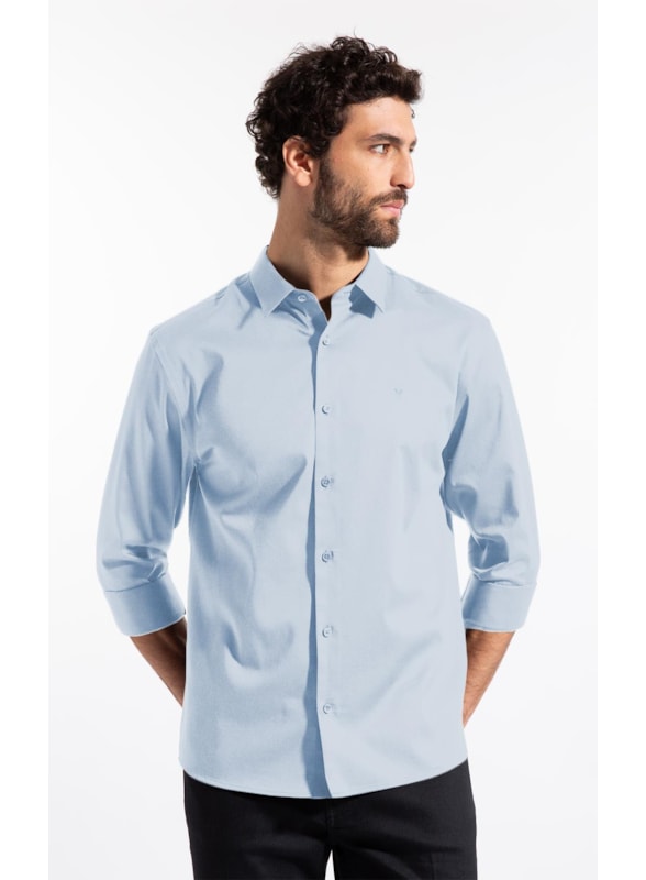 Camisa Cetim Slim New Italian Azul Claro