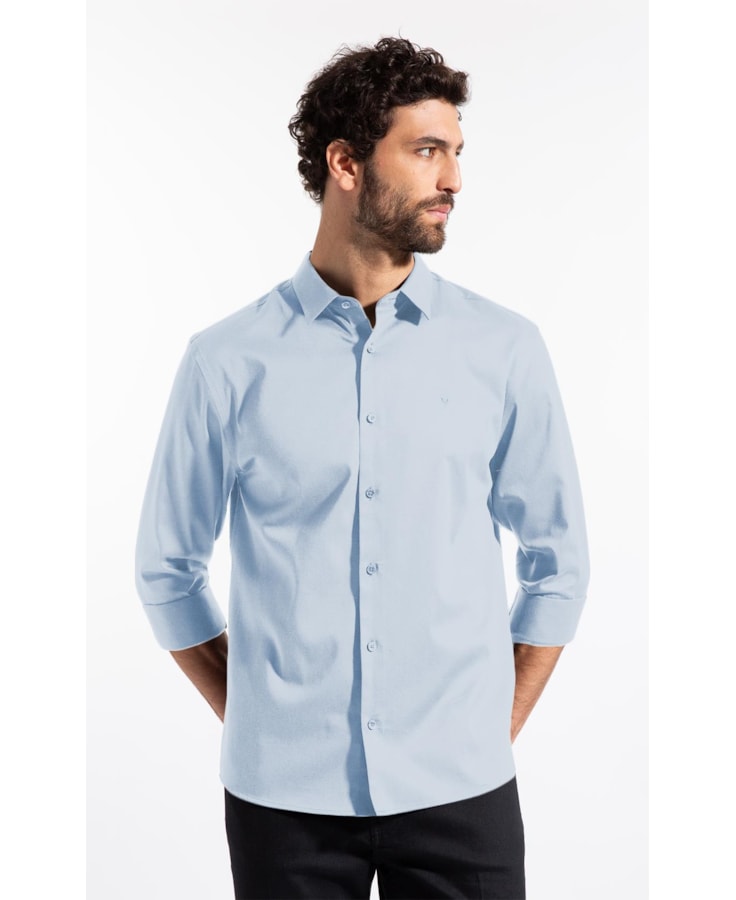 Camisa Cetim Slim New Italian Azul Claro