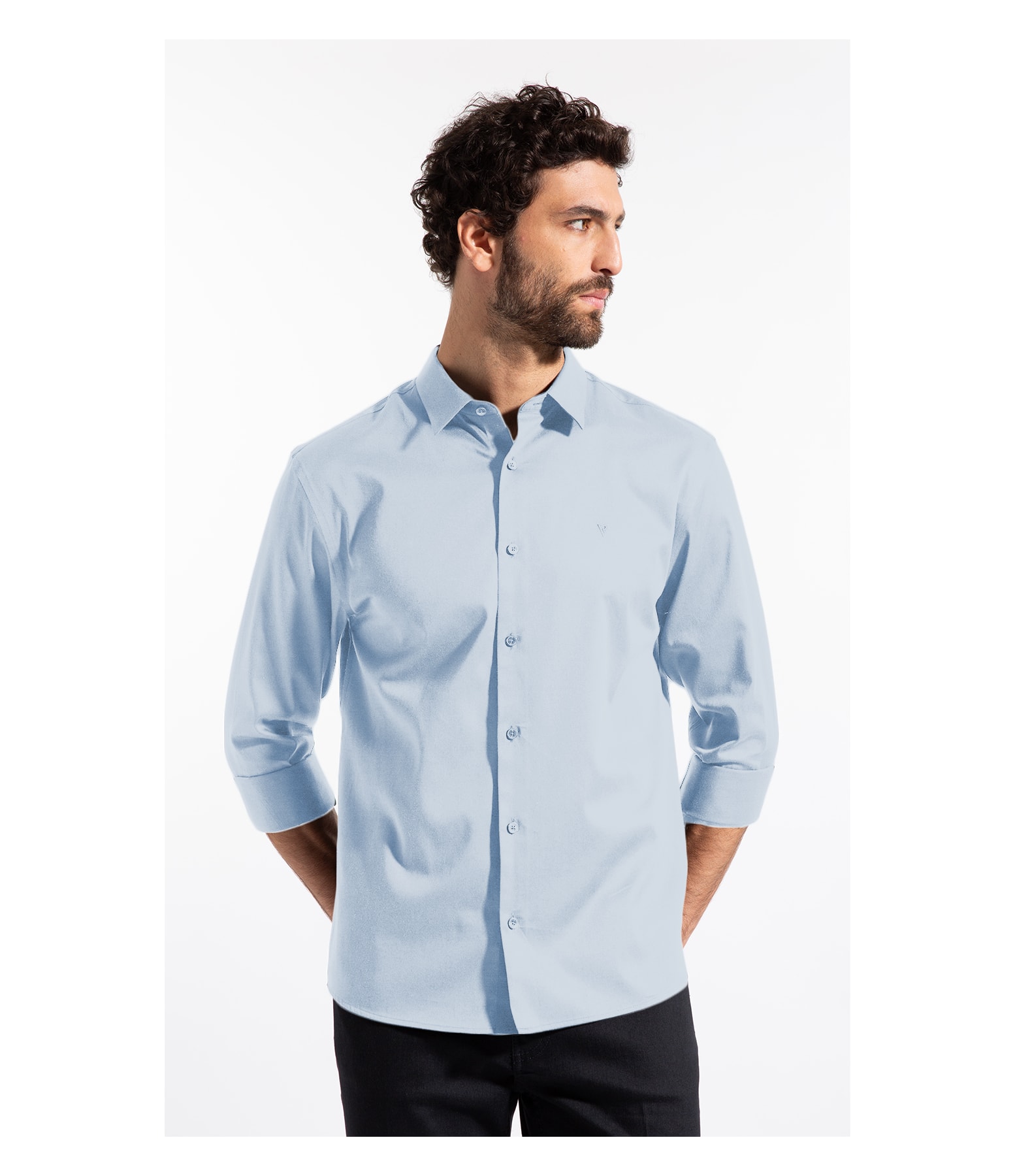 Camisa Cetim Slim New Italian Azul Claro