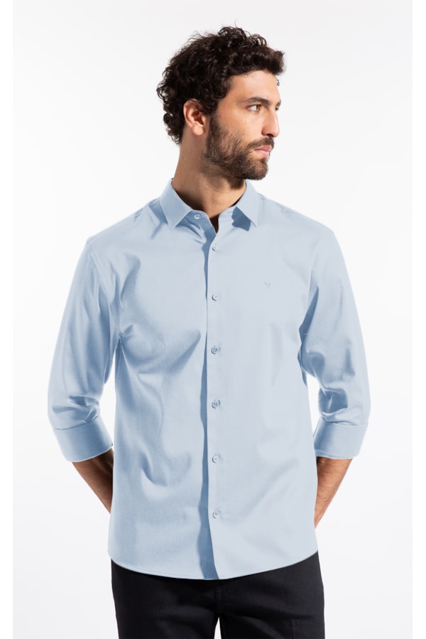 Camisa Cetim Slim New Italian Azul Claro
