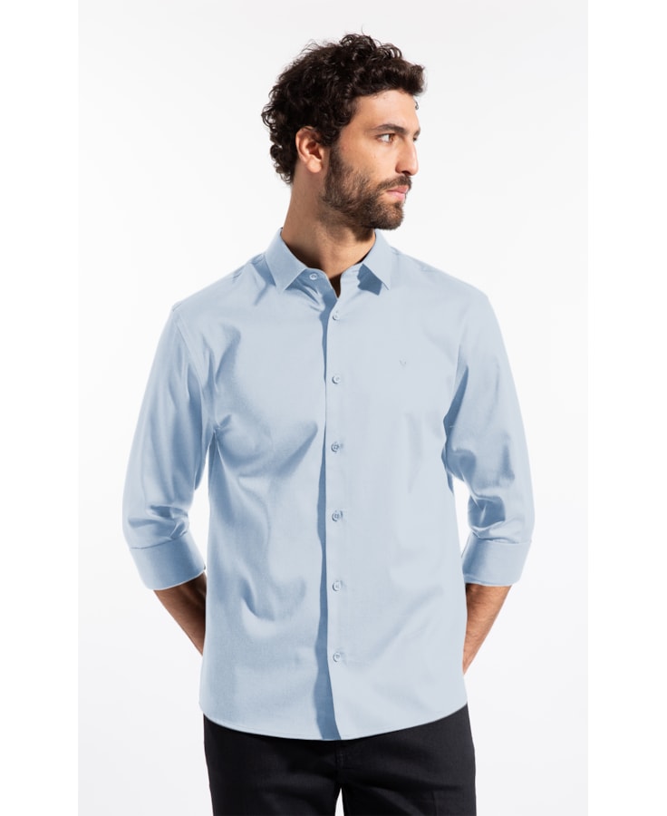 Camisa Cetim Slim New Italian Azul Claro
