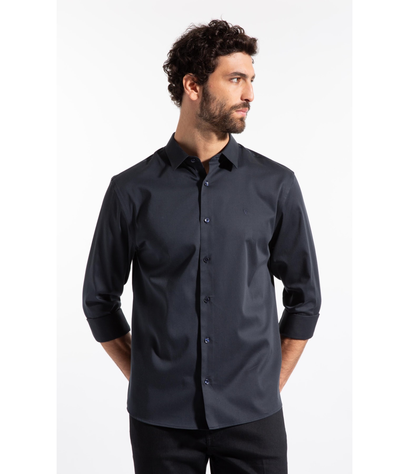 Camisa Cetim Slim New Italian Dark Navy
