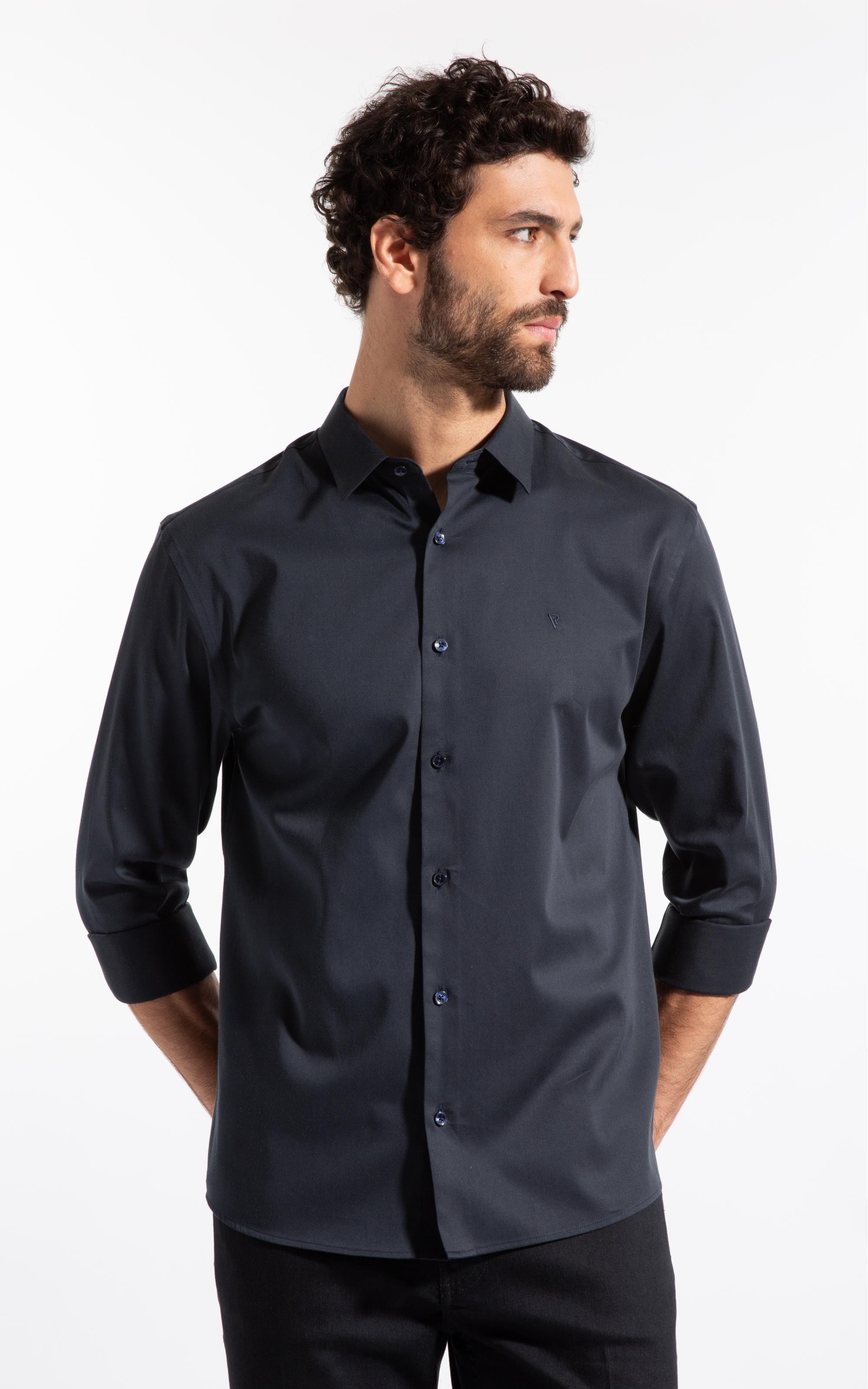 Camisa Cetim Slim New Italian Dark Navy