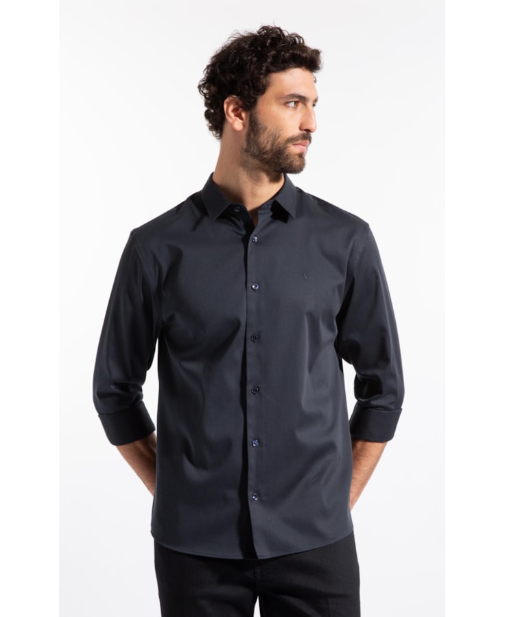 Camisa Cetim Slim New Italian Dark Navy