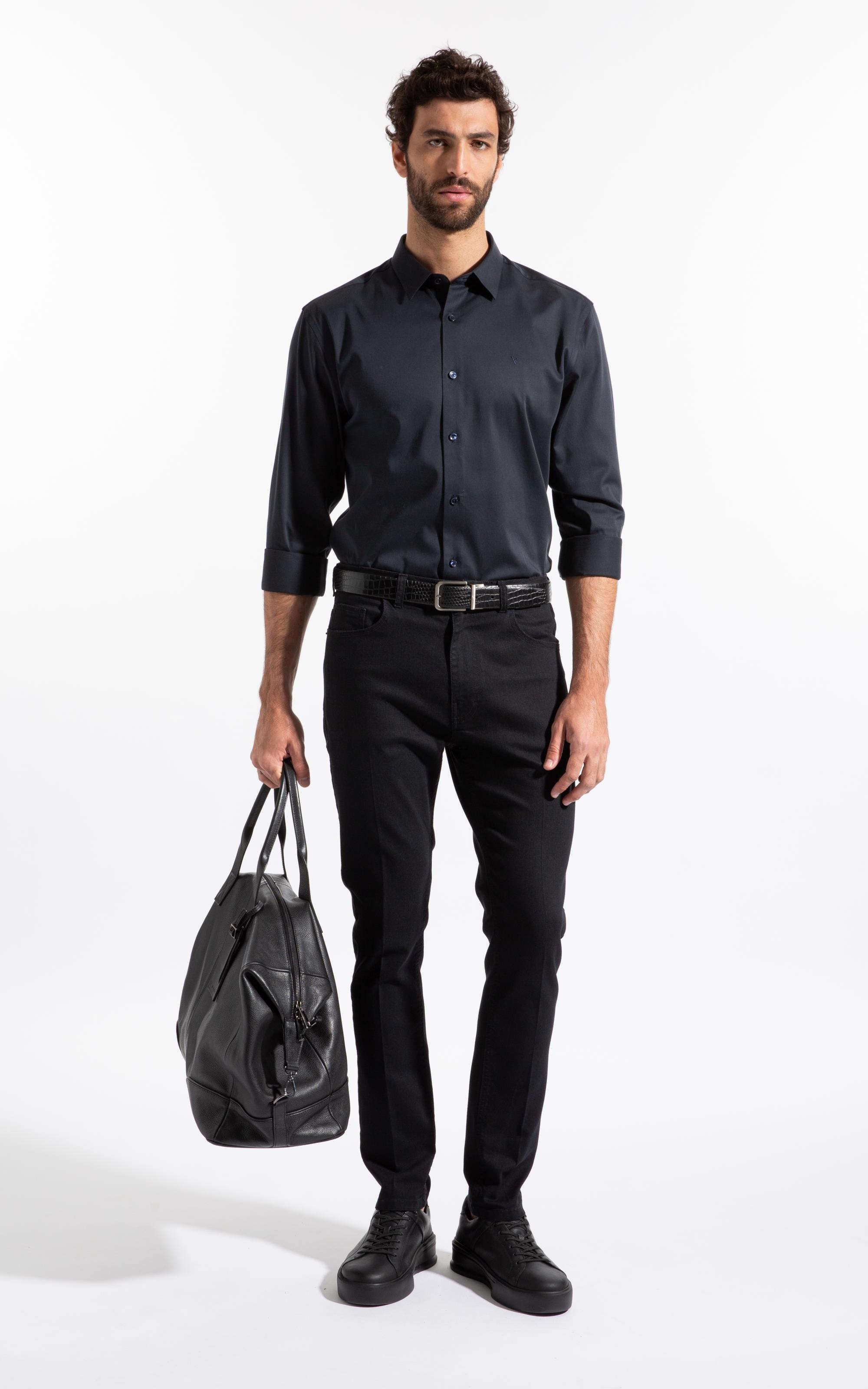 Camisa Cetim Slim New Italian Dark Navy