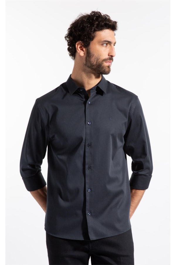 Camisa Cetim Slim New Italian Dark Navy