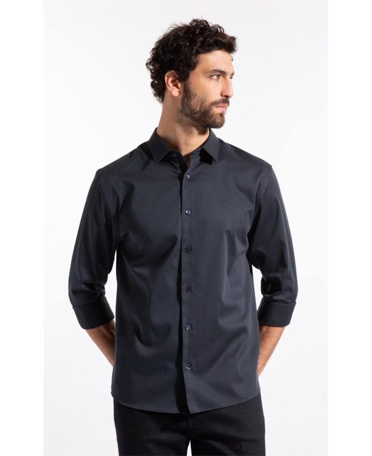 Camisa Cetim Slim New Italian Dark Navy