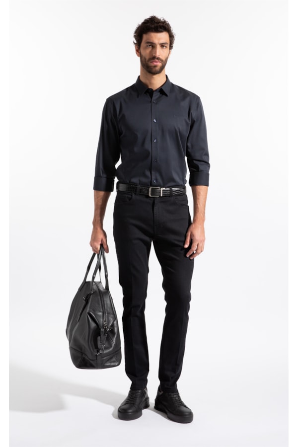 Camisa Cetim Slim New Italian Dark Navy