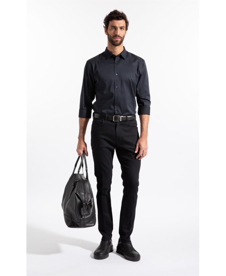 Camisa Cetim Slim New Italian Dark Navy