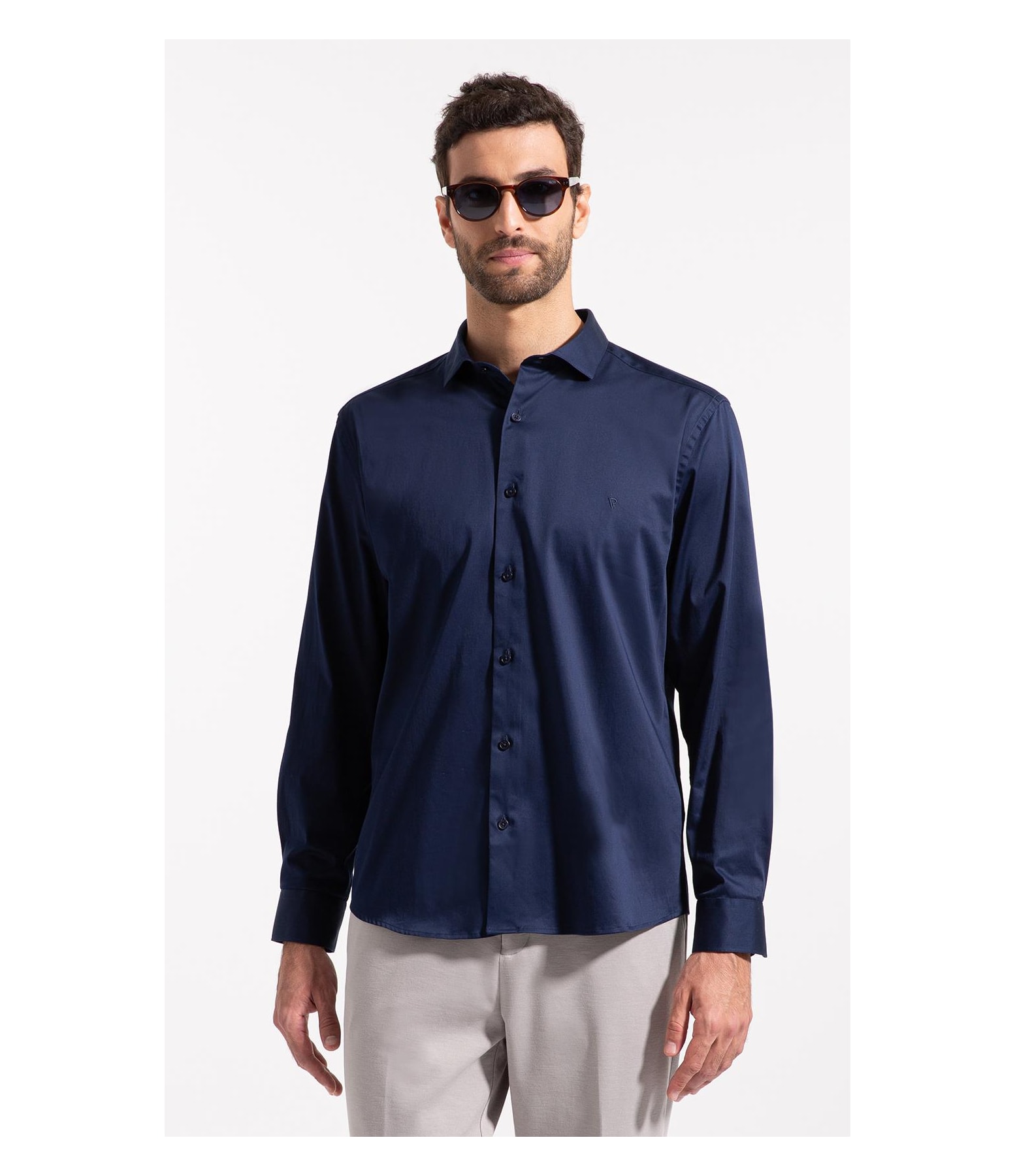 Camisa Cetim Slim New Italian Dark Navy