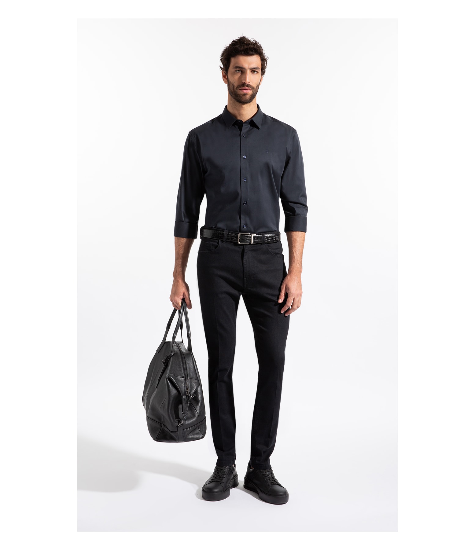 Camisa Cetim Slim New Italian Dark Navy