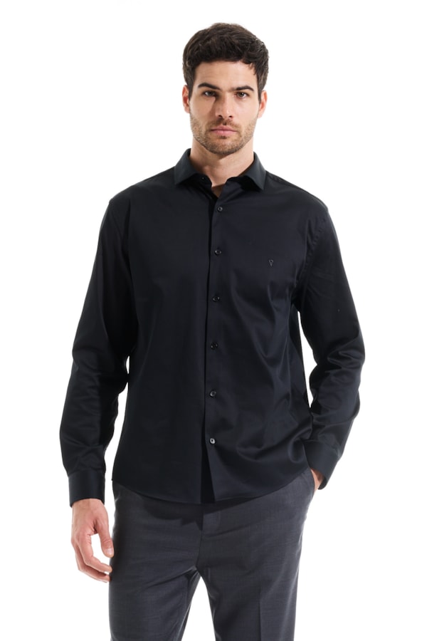 Camisa Cetim Slim New Italian Preto