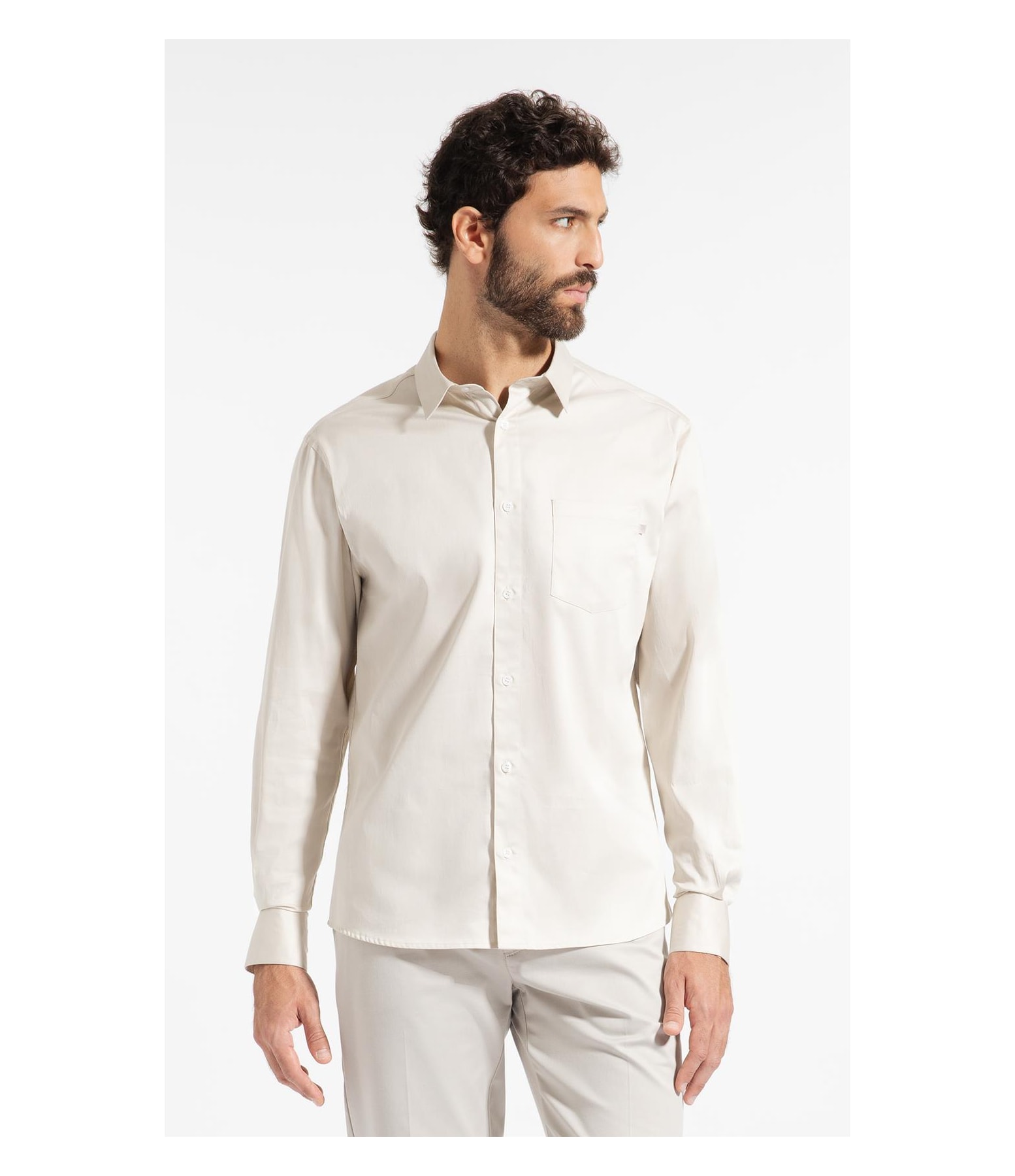 Camisa Cetim Stretch Fio 60 Classic Areia