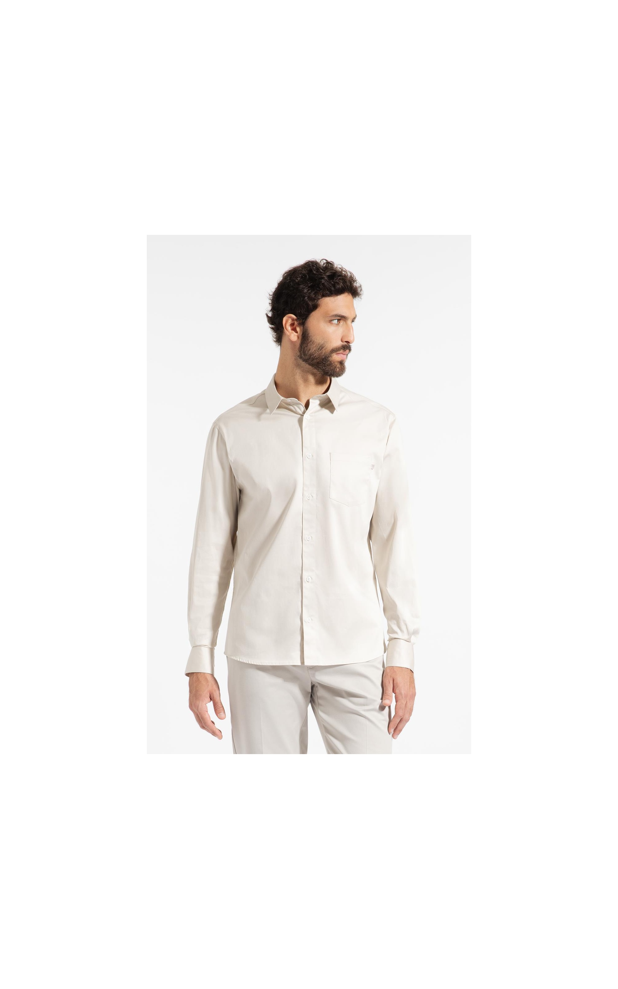 Camisa Cetim Stretch Fio 60 Classic Areia