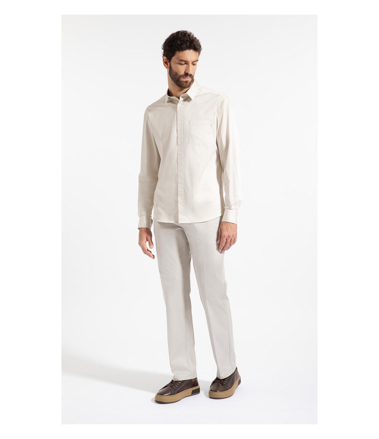 Camisa Cetim Stretch Fio 60 Classic Areia