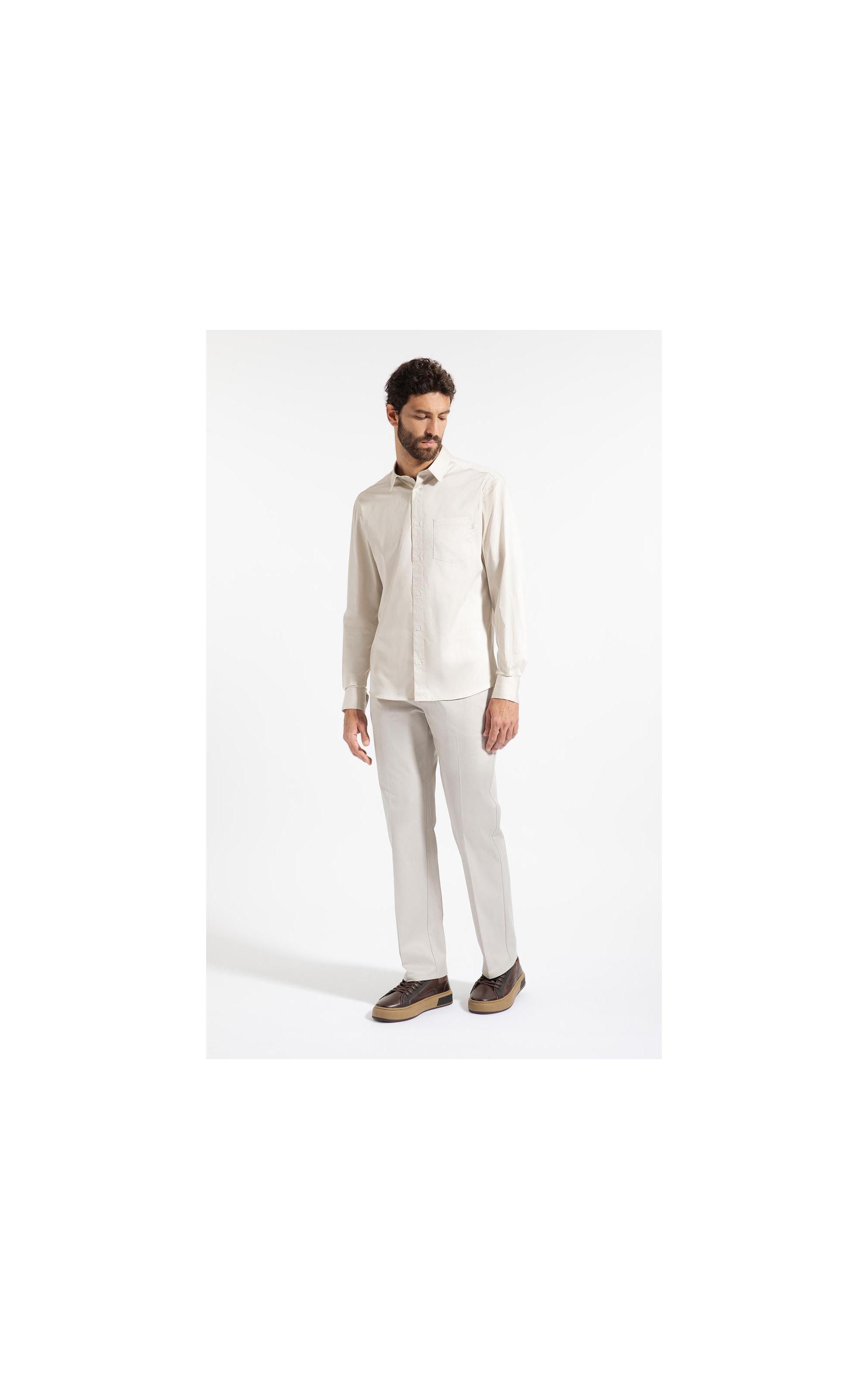 Camisa Cetim Stretch Fio 60 Classic Areia