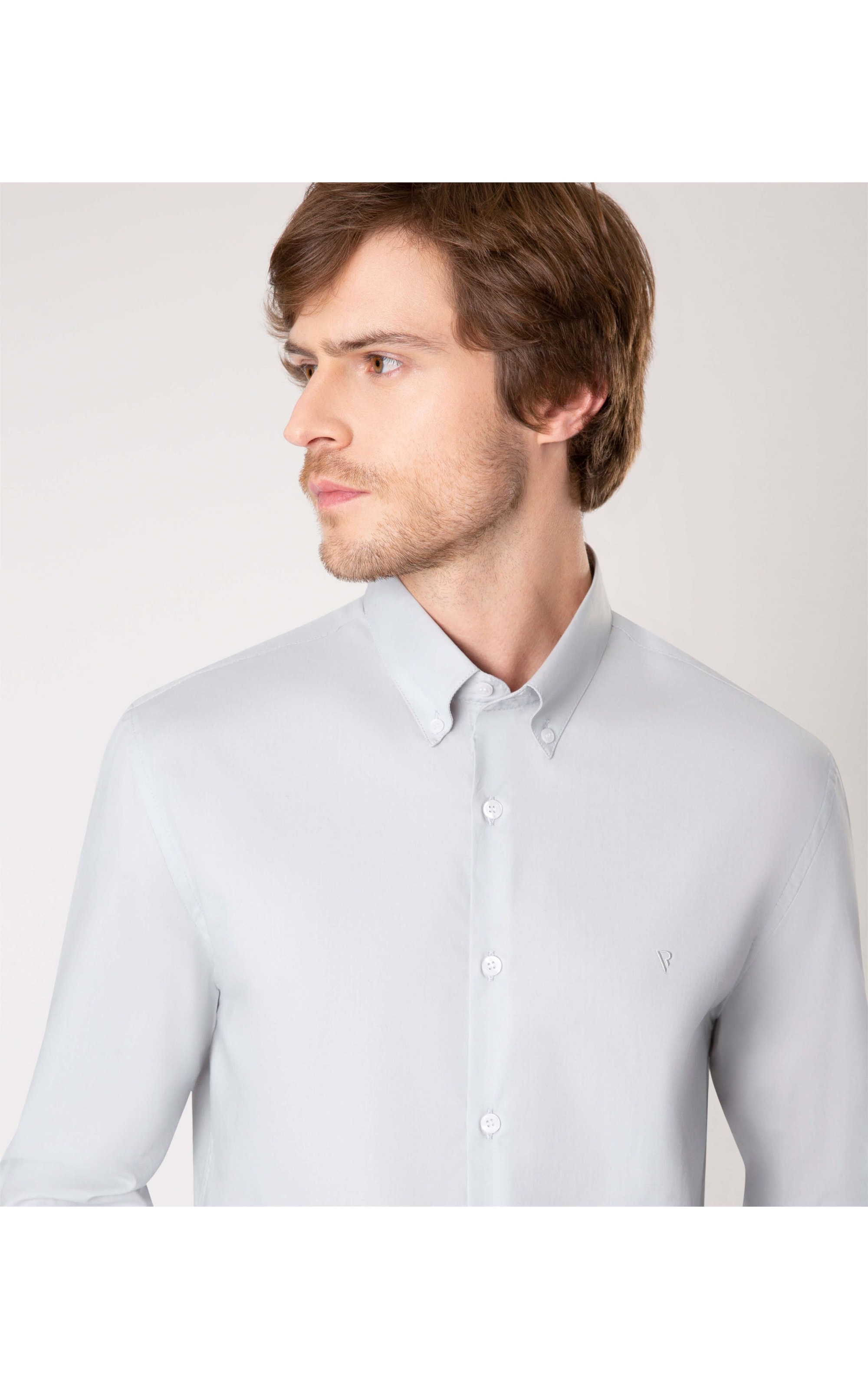 Camisa Cotton Andria Botton Cinza Claro