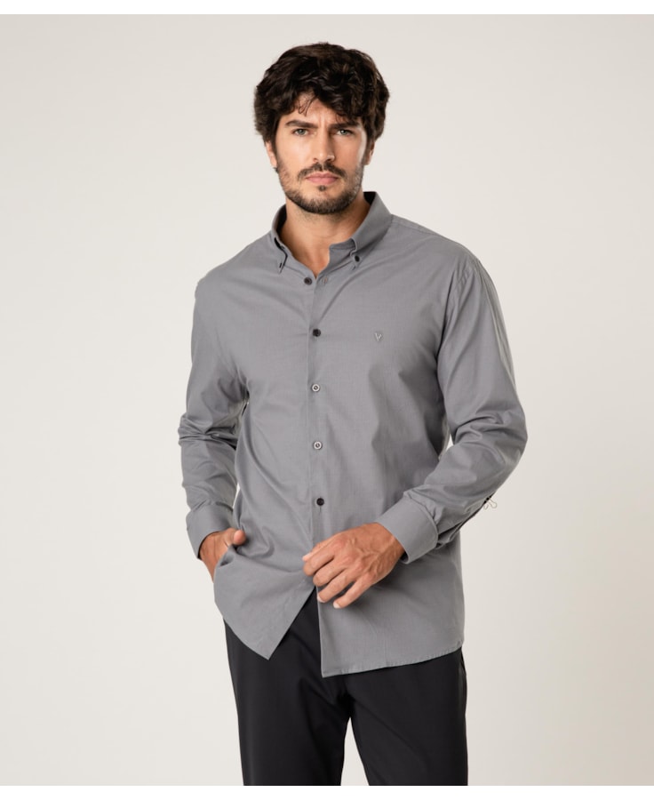 Camisa Cotton Pistoia Button Down Cinza Medio Listra