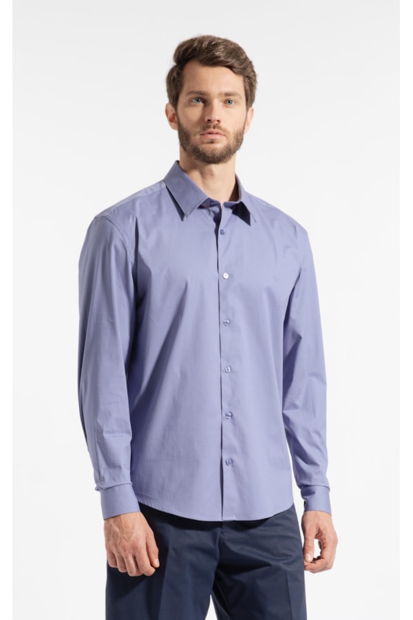 Camisa Cotton Stretch Slim Irish Azul Pervante