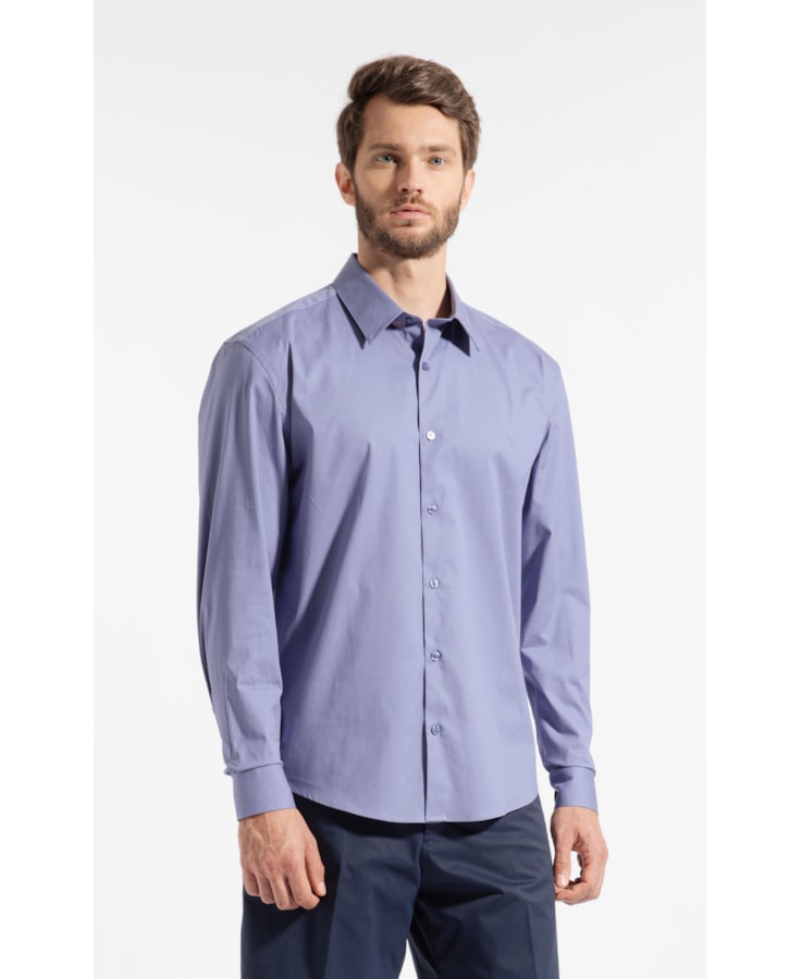 Camisa Cotton Stretch Slim Irish Azul Pervante