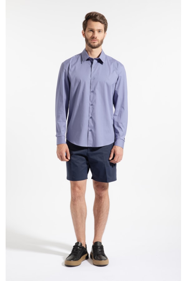 Camisa Cotton Stretch Slim Irish Azul Pervante