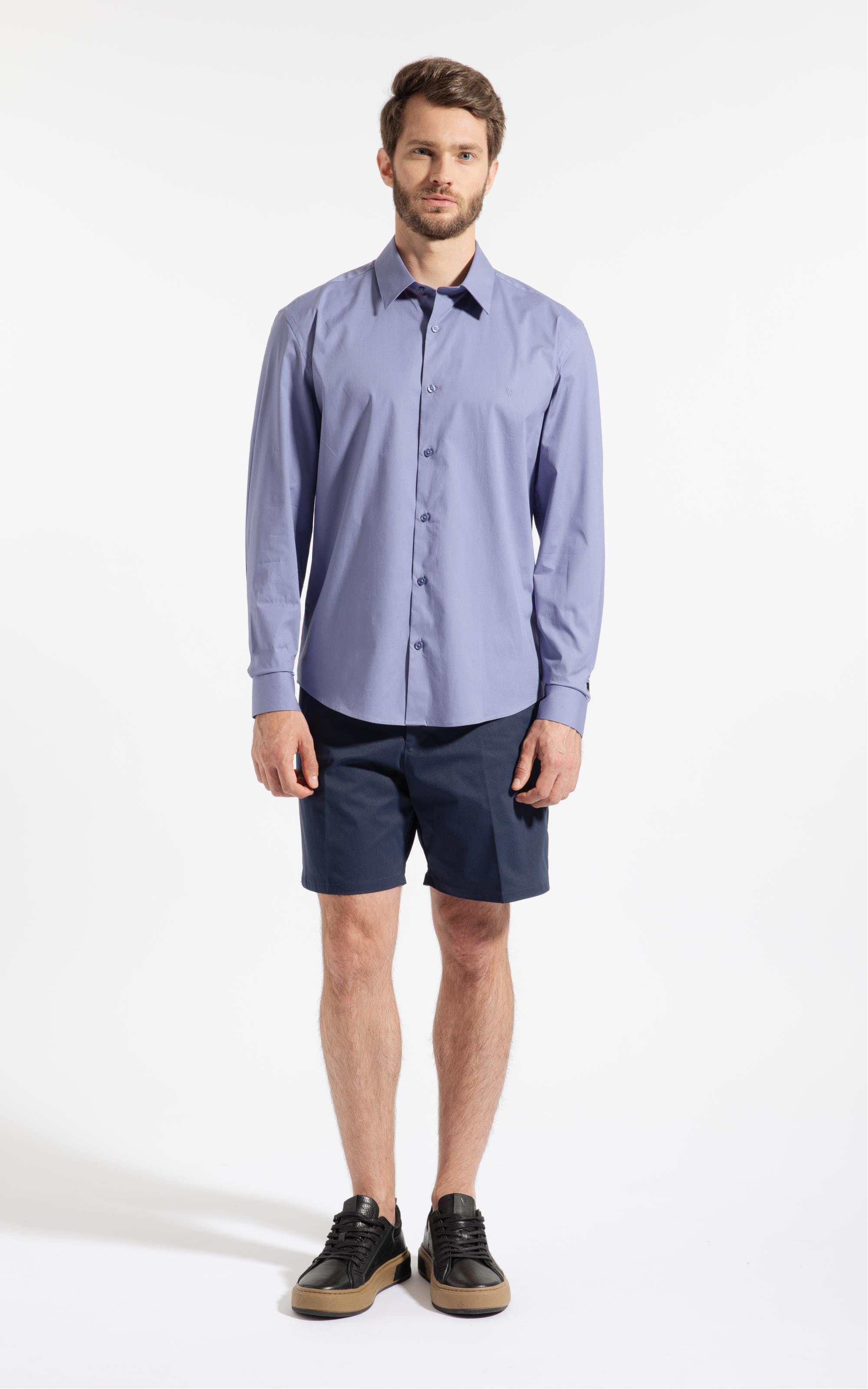 Camisa Cotton Stretch Slim Irish Azul Pervante